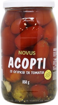 Фото Novus ассорти из огурцов и томатов 850 г