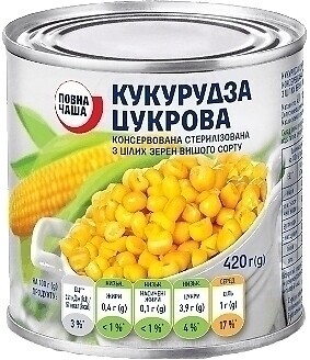 Фото Повна Чаша кукуруза сахарная 420 г