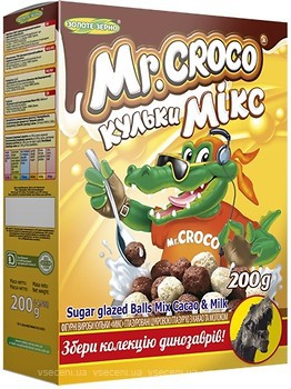 Фото Золоте Зерно сухой завтрак Mr.Croco микс шарики с какао и молоком 200 г