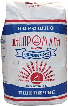 Фото Дніпромлин мука пшеничная высшего сорта 1.8 кг