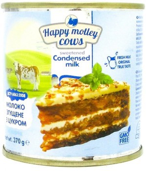 Фото Happy Motley Cows молоко сгущенное нежирное с сахаром 0.5% ж/б 370 г