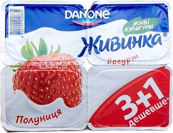 Фото Живинка йогурт густой Клубника 1.5% 4x115 г