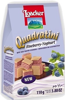 Фото Loacker вафли Quadratini Blueberry-Yoghurt Черника и йогурт 110 г