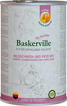 Фото Baskerville Holistic Rind und Lachs Ente und Wildschwein mit Kurbis und Krautern 800 г