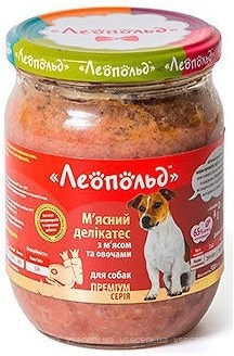 Фото Леопольд Премиум Мясной деликатес для собак с мясом и овощами 6x500 г