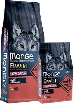 Фото Monge Dog Bwild Low Grain Adult All Breeds Deer 15 кг