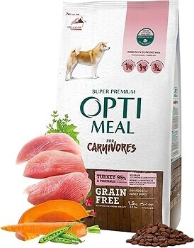 Фото Optimeal Grain Free Adult All Breeds Turkey & Vegetables 1.5 кг