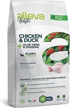Фото Alleva Holistic Puppy Medium Chicken & Duck + Aloe vera & Ginseng 800 г