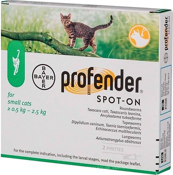 Фото Bayer Капли Profender Spot-On для котов 0.5-2.5 кг 2 шт.