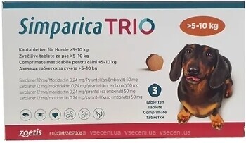 Фото Zoetis Таблетки Симпарика Трио (Simparica Trio) 12 мг, 5-10 кг 3 шт