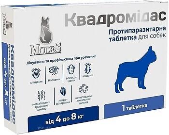 Фото Modes Таблетки Квадромидас для собак 4-8 кг 0.4 г 1 шт (ЗС000340)