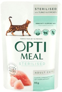 Фото Optimeal For Sterilised Cats With Turkey & Chicken in jelly 85 г