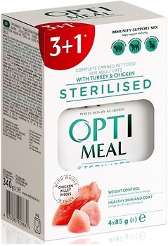 Фото Optimeal For Sterilised Cats With Turkey & Chicken in sause 4x85 г