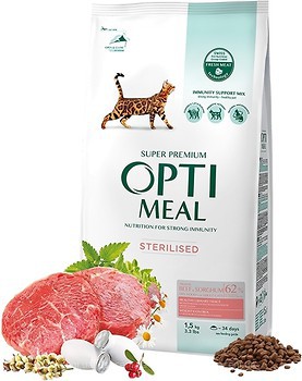 Фото Optimeal Sterilized Adult Cat With Beef & Sorghum 1.5 кг