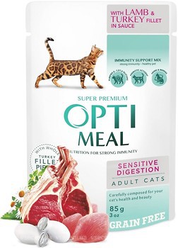 Фото Optimeal For Adult Cats With Lamb Sensitive Digestion in sause 85 г