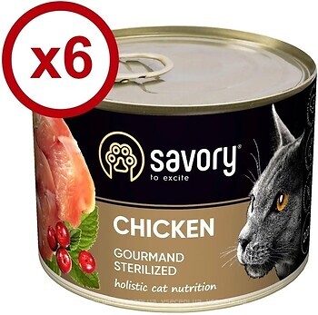 Фото Savory Adult Cat Gourmand Sterilized Chicken 6x200 г