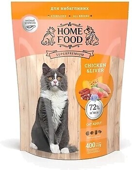 Фото Home Food Сухой корм для взрослых привередливых котов Курица и печень 400 г