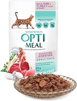 Фото Optimeal Cat Adult Grain Free Sensitive Digestion Lamb & Turkey 85 г