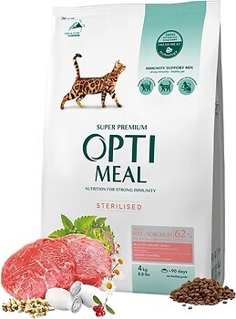 Фото Optimeal For Sterilised Cats With Beef & Sorghum 4 кг