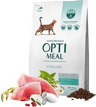 Фото Optimeal For Sterilised Cats With Turkey & Oat 4 кг