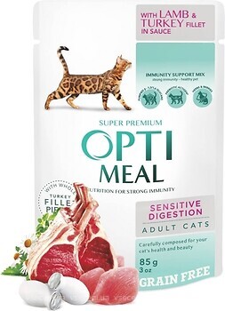 Фото Optimeal Cat Adult Grain Free Sensitive Digestion Lamb & Turkey 4x85 г