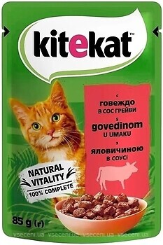 Фото Kitekat Консервированный корм с говядиной в соусе 85 г