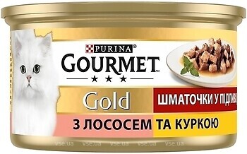 Фото Gourmet Gold Кусочки в соусе с лососем и курицей 24x85 г