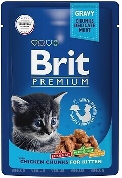 Фото Brit Premium Cat Pouches for Kitten Chicken Chunks 4x100 г