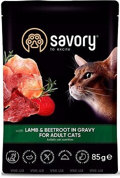 Фото Savory Adult Cat with Lamb and Beetroot in Gravy 22x85 г