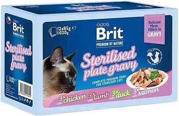 Фото Brit Premium Cat Pouch Sterilised Plate Fillets in Gravy 12x85 г