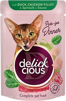 Фото Delickcious Purr-for Dinner with Duck, Chicken Fillet & Spinach in Sauce 85 г