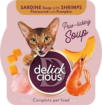 Фото Delickcious Paw-licking Soup Sardine Soup with Shrimps Flavoured with Pumpkin 80 г