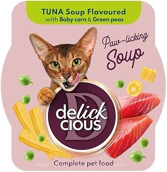 Фото Delickcious Paw-licking Soup Tuna Soup Flavoured with Baby corn & Green peas 80 г