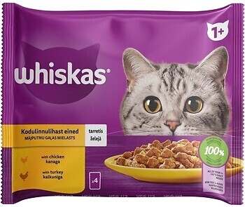 Фото Whiskas Консервированный корм 1+ с курицей и индейкой в желе 4x85 г