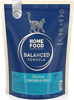 Фото Home Food Сухой корм для стерилизованных кошек с Курицей и рыбой 300 г