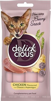 Фото Delickcious Nose-licking Creamy Snack Chicken Flavoured with Cheese & Asparagus 4x15 г