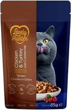 Фото Lovely Hunter Adult Cat Sterilised Chunks in Gravy Chicken & Turkey with Cranberries 85 г (LHU70473)