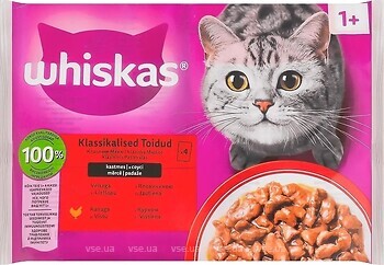 Фото Whiskas Консервированный корм 1+ с говядиной и курицей в соусе 4x85 г