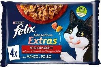 Фото Felix Sensations Extras с говядиной и курицей в желе 4x85 г